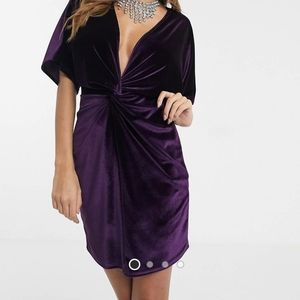 Twist Front Kimono Sleeve Velvet Mini Dress